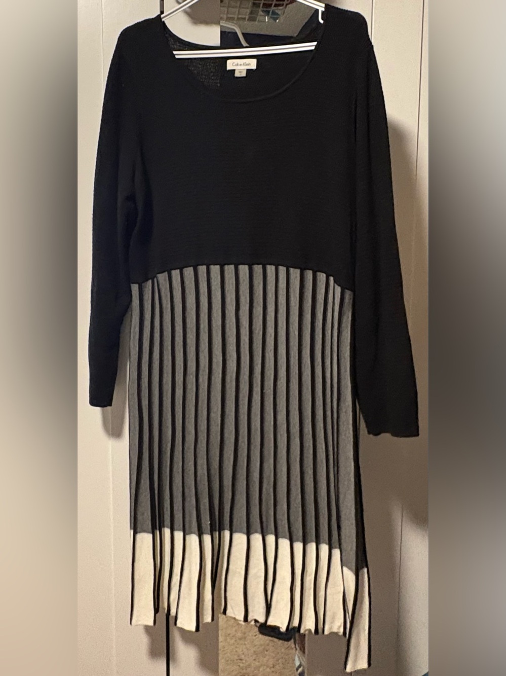 Calvin Klein Black & Gray Pleated Knit Women's Sweater Dress